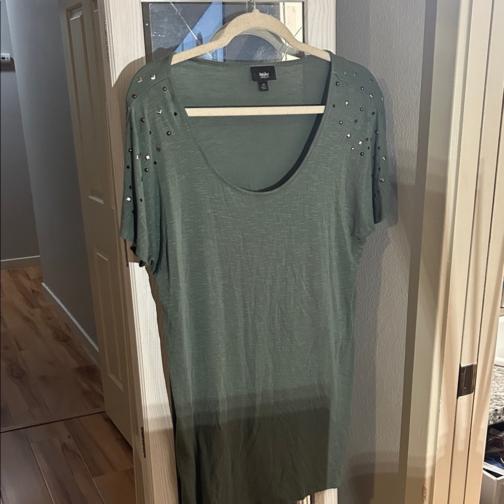 Green Short Sleeve Top with Studded Detail